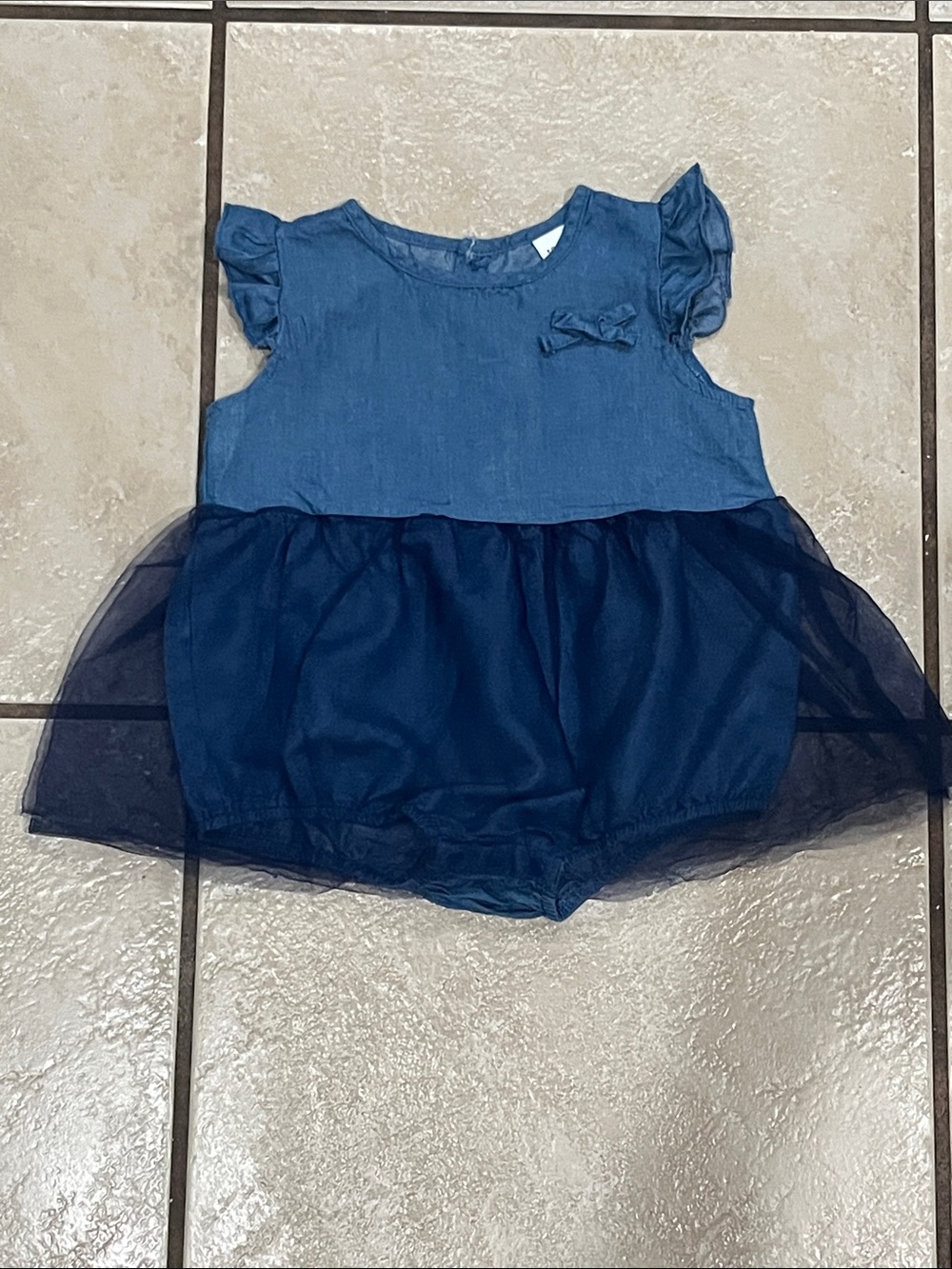Navy Blue Tulle Baby Romper with Bow Accent